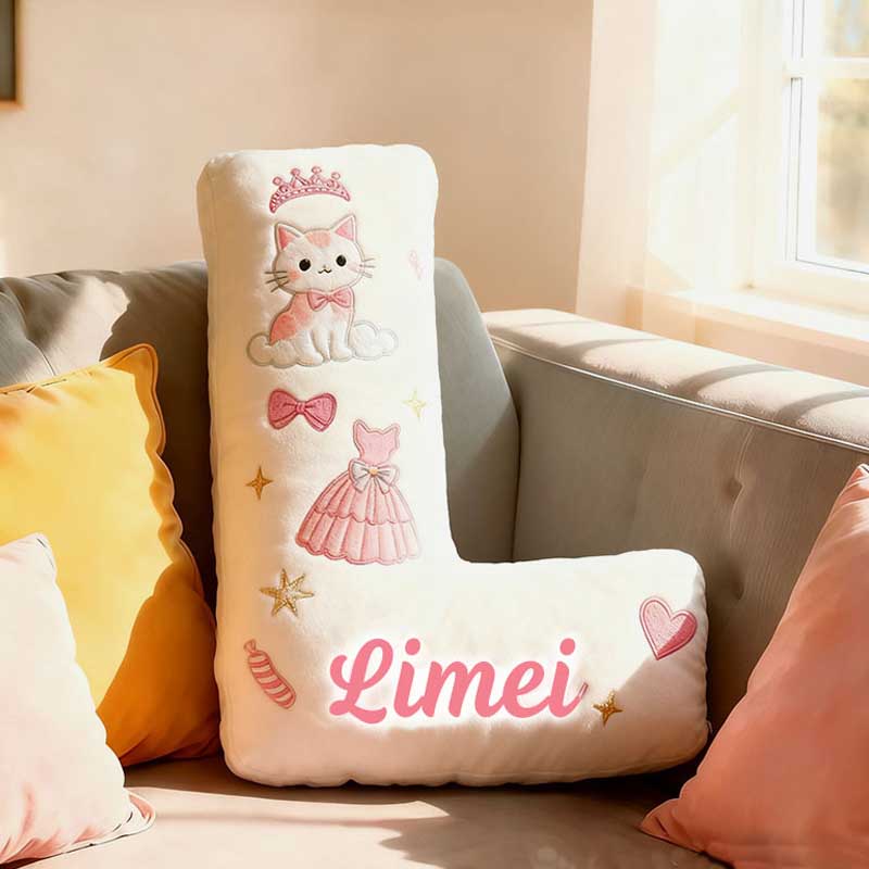 Personalized Cat Lover Princess Dress Letter Pillow with Custom Name Pillow for Kid Graphic 3D Print