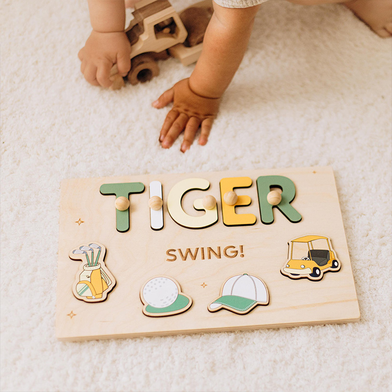 Personalized Wooden Sport Name Puzzle For Toddlers Sport Nursery Decor SportTheme Party Gift Birthday Easter Boy Gift