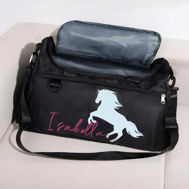 Personalized Name Equestrian Duffle Bag Waterproof Multi Compartment Travel Bag with Name and Shoulder Strap Travel Accessories Birthday Gift Overnight Bag Gift for Equestrian Lovers
