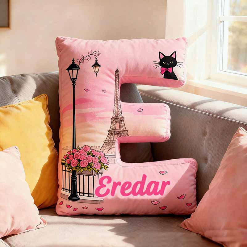 Personalized Cat Lover Flowers Black Cat Letter Pillow with Custom Name Graphic 3D Print