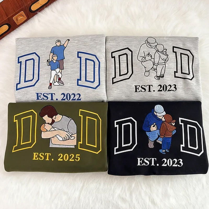 Personalized Portrait from Photo Sweatshirt Embroidered Dad Papa Hoodie Custom Dad & Papa Shirt Gift for Dad Papa