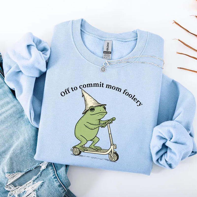 Mama Frog Sweatshirt Off to Commit Mom Foolery Crewneck Funny Frog Scooter Gift For Mom Funny Mama Sweater Pregnancy Announcement Sweatshirt