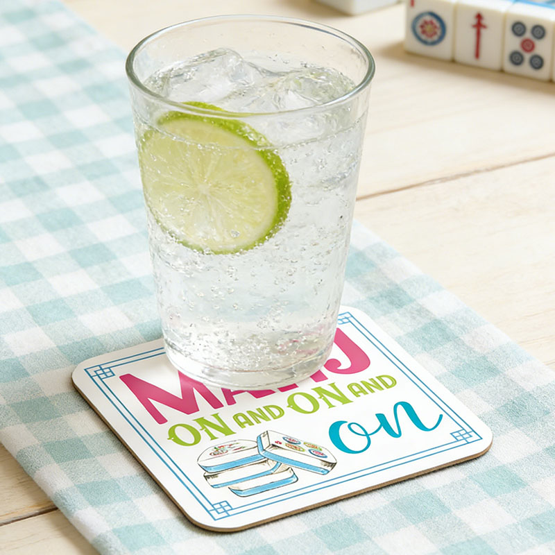 Mahjong Tiles Mahj on and on and on Mahjong Cocktails Mahj on and on and on Mahjong Icons Pots Fan Tiles and Flowers Crack Dot Bam Mahjong Dragon Blue Square Coaster