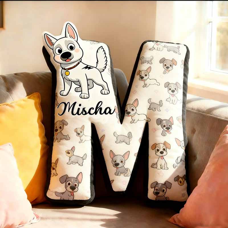 Personalized Dog Lover Letter Pillow with Custom Name Design Graphic 3D Print