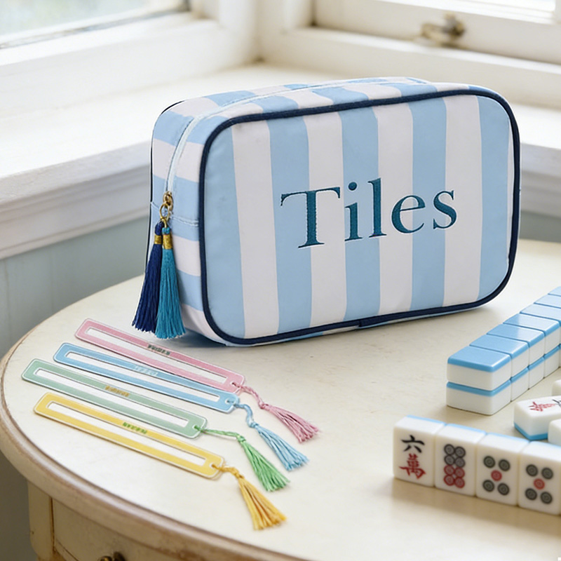 Empty Mahjong Tiles Bag with 4 Pcs Acrylic Mahjong Line Finder Cards Mahjong Tile Bags with Zipper for Game Party Travel Gatherings Pink Green Blue Red Purple