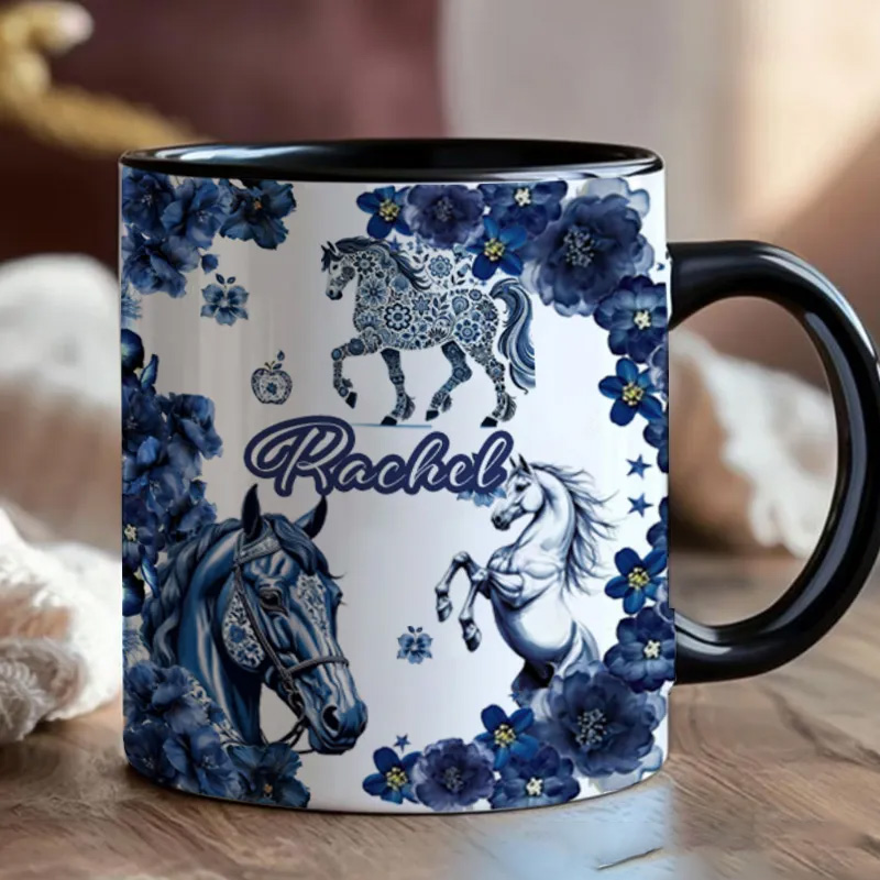 Personalized Riding Floral Mug French Countryside Gifts Coffee Cup Bicycle Tea Cup Riding Ceramic Mug Gift for Riding Lovers Equestrian Lovers
