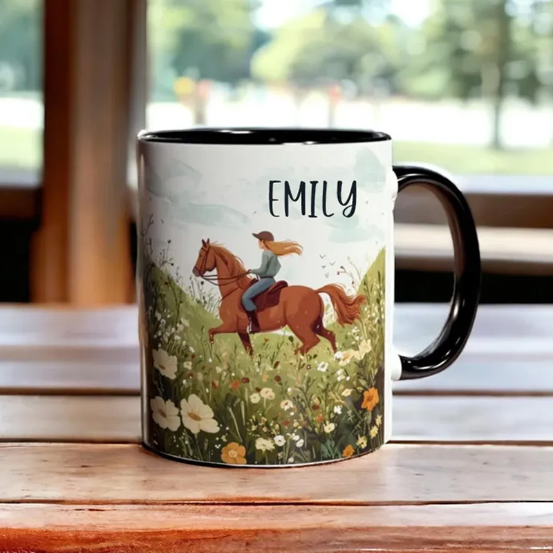 Personalized Riding Mug Elegant Vintage Chinoiserie Drinkware for Coffee Cup Bicycle Tea Cup Riding Ceramic Mug Gift for Riding Lovers Equestrian Lovers