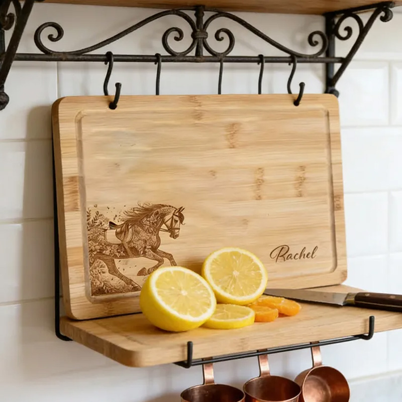 Personalized Dressage Horse Floral Design Engraved Cutting Board for Riding Lovers Equestrians Equestrian Lovers