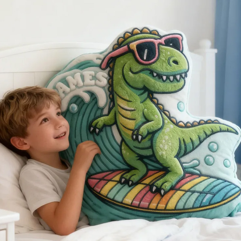 Personalized Dino Pillow Rainbow Throw Pillow Graphic 3D Print Surfing Skateboarding Fitness Decoration Pillow Exercise Sport Pillow for Kids