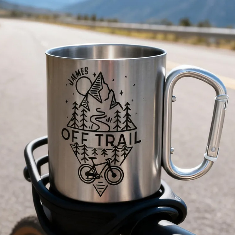 PersonalizedOff Trail Bike Biking Mountain Riding Escape Hiking Carabiner Travel Holiday Camping Stainless Steel Mug Adventure Coffee Cup Tea Mug Gift Birthday for Cycling Riding Lovers