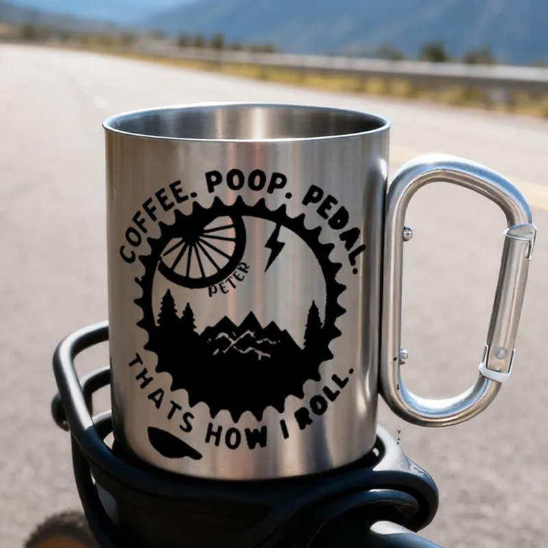 Personalized MBT Mountain Riding Escape Hiking Carabiner Travel Holiday Camping Stainless Steel Mug Adventure Coffee Cup Tea Mug Gift Birthday for Cycling Riding Lovers