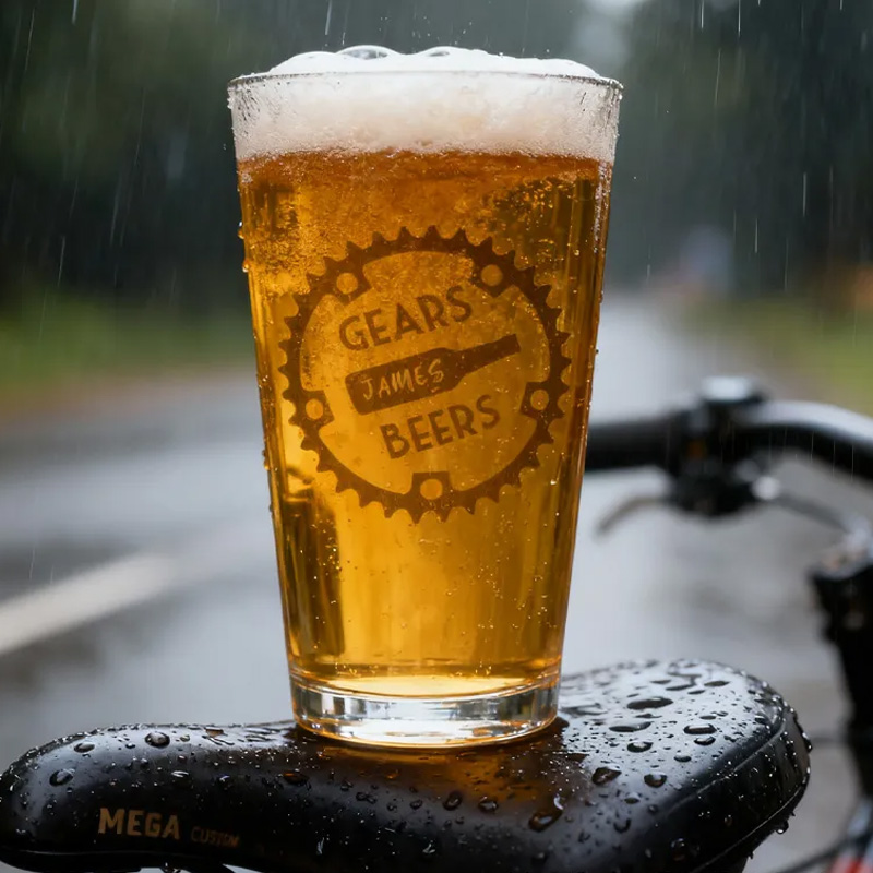 Personalized Beers and Gears Pint Glass Bicycle Glass Bike Glasses Cycle Race Cycling Gifts Men Fathers Day Bike Gifts for Cycling Lovers