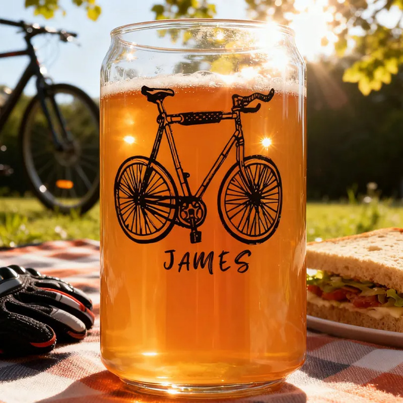 Personalized Bike Glass Bicycle Barware Screenprinted Pint Glass Beer Cycling Art Gift for Cyclists Biker Cycling Lovers