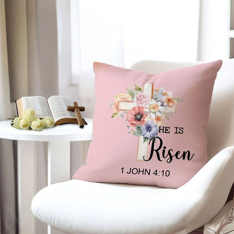 Personalized He Is Risen Bible Verse Birth Flowers Soft Throw Pillow Home Decor Religious Pillow Birthday Gift Easter Gift for Women Christians