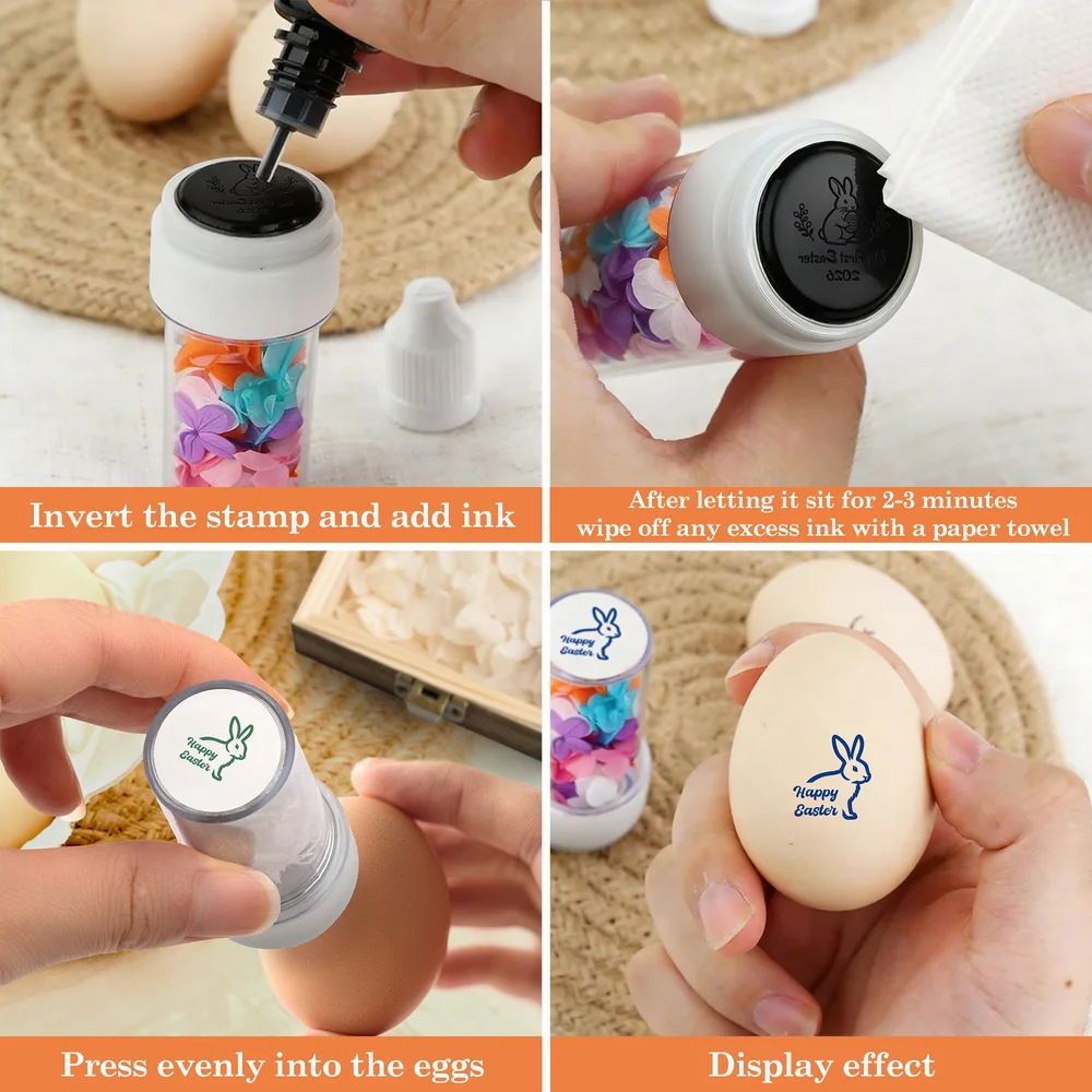 Personalized Multi-Pattern Easter Egg Stamp with Name and Wooden Box Birthday Easter Gift for Families Farmers Breeders