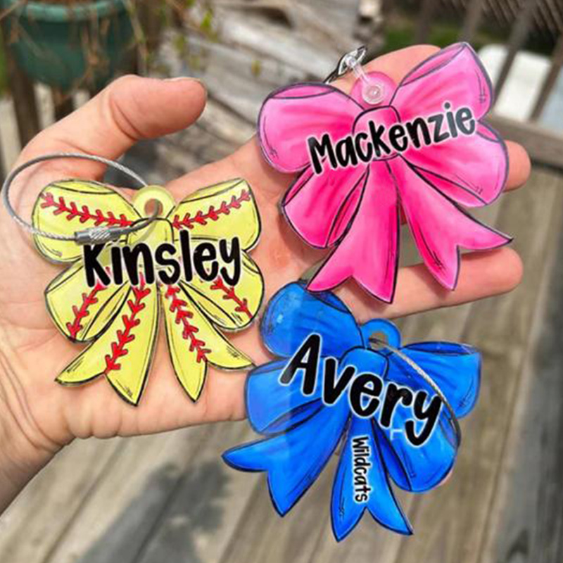 Personalized Sports Colorful Bow Keychain with Name Number