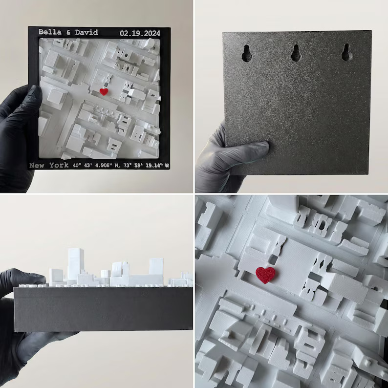 Personalized 3D Printed Location Map Wall Art Custom Coordinates and Heart Marker for Wedding Proposal and Anniversary Gifts