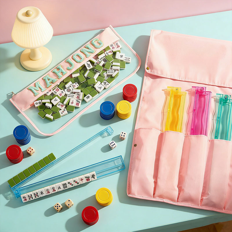 2 Pcs Mahjong Bags for Tiles and Racks Include Mahjong Tile Bag & Rack Bag 37 Inch Protective Sleeve Tile Gift Accessory with Zipper & Letter for Mahj Pusher Not Include Racks& Tiles Pink Blue