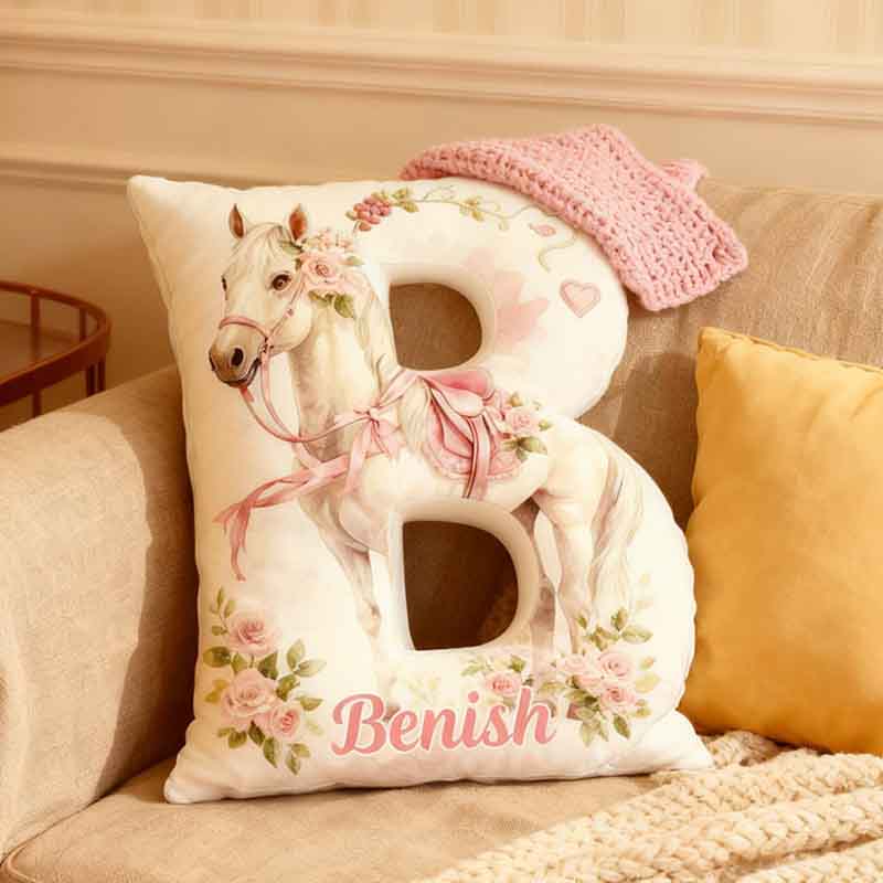 Personalized Horse Lover Flower Letter Pillow with Custom Name Graphic 3D Print