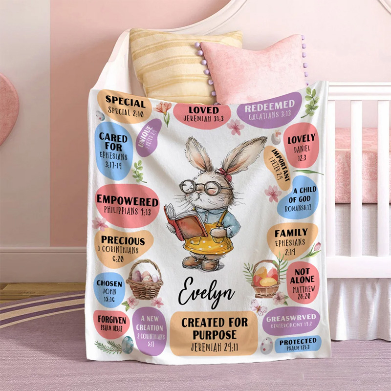 Personalized God Says I Am Dream Job Bunny Soft Throw Blanket with Name Home Decor Birthday Gift Easter Gift for Kids 