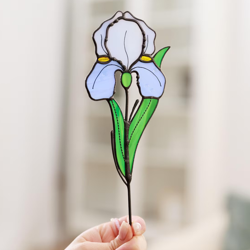 Personalized Stained Glass Birth Flower Plant with Stake Custom Birthday Suncatcher Gift for Mom Grandma Mother's Day Gifts