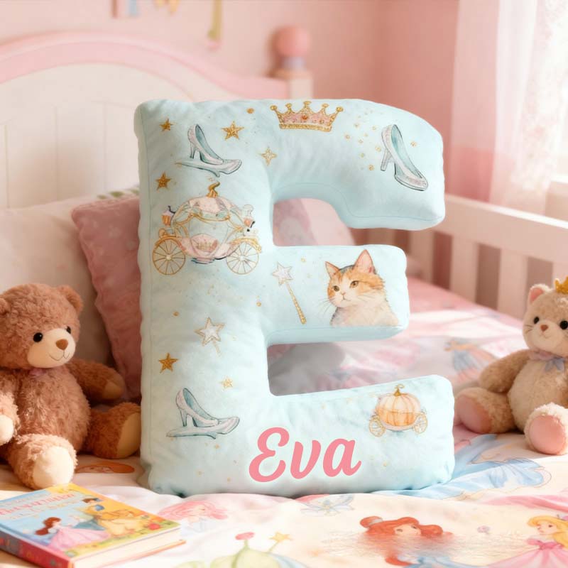 Personalized Cat Lover Crown Crystal Shoes Pumpkin Carriage Letter Pillow with Custom Name Graphic 3D Print