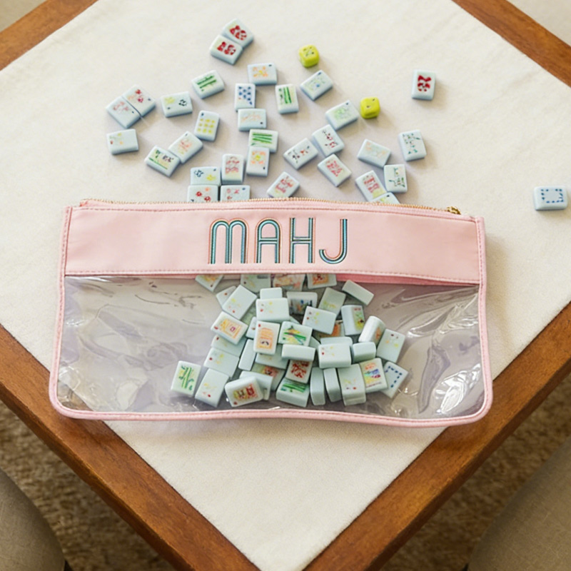 Personalized Embroidered Mahjong Nylon Clear Pouch Mahjong Tile Bag Mahjong Accessories Storage Bag Mahjong Bag Mahjong Lover Gifts