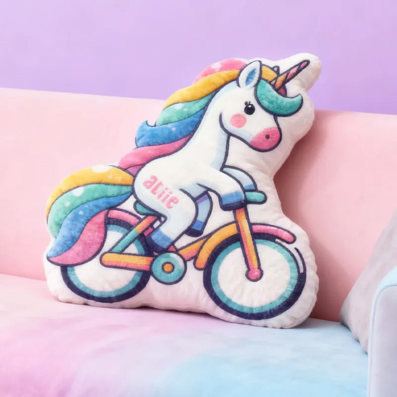 Personalized Pinky Horse Bike Pillow Cozy Graphic 3D Print Dreaming Princess Pillow Name Pillow Comfortable Travel Cushion for Kids Girls Riding Lovers