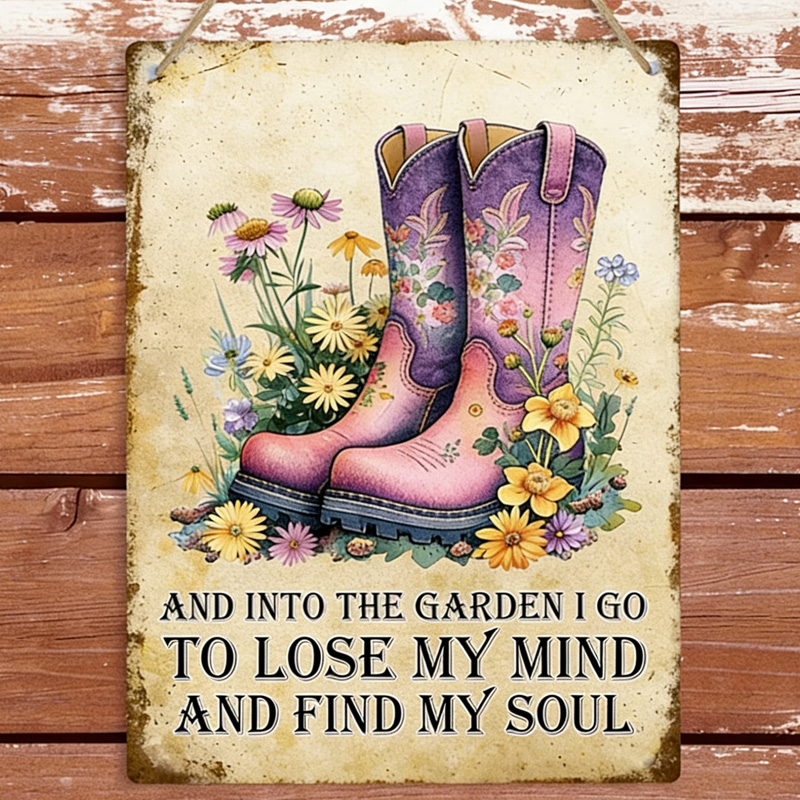 Personalized Western Cowgirl Into The Garden Metal Tin Sign Inspirational Gardening Wall Plaque Gardener Home Art Decor Shed Patio Sign Gift for Equestrian Riding Lovers