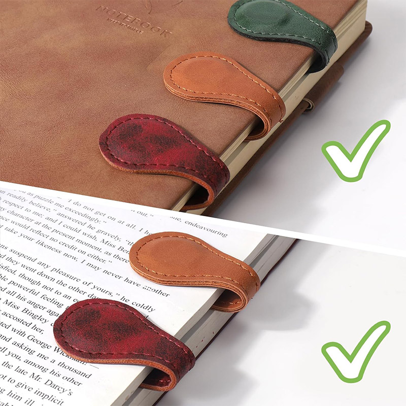 Magnetic Bookmarks 3PCS Genuine Leather Bookmark Vintage Book Mark for Women Double-Sided Magnetic Page Markers Leather Page Clip Buckles Reading Supplies Gift