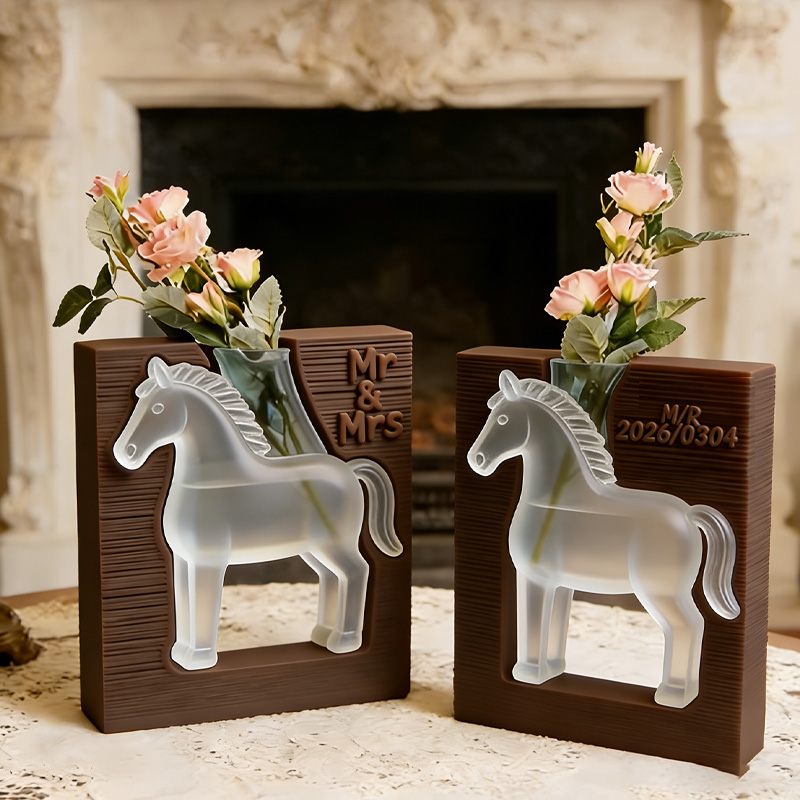 Personalized Horse 3D Print Vase Artistic Flower Vase Home Decor Vintage Engraved Vase Gift for Equestrian Riding Lovers