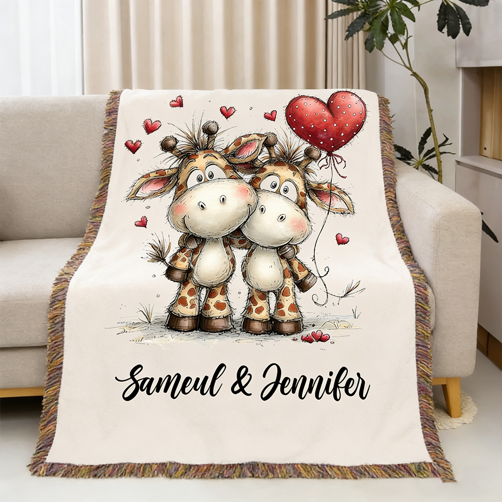 Personalized Couple Cartoon Blanket Penguin Rabbit Cat Hignland Cow Blanket For Newlywed Valentine's Gift For Couple