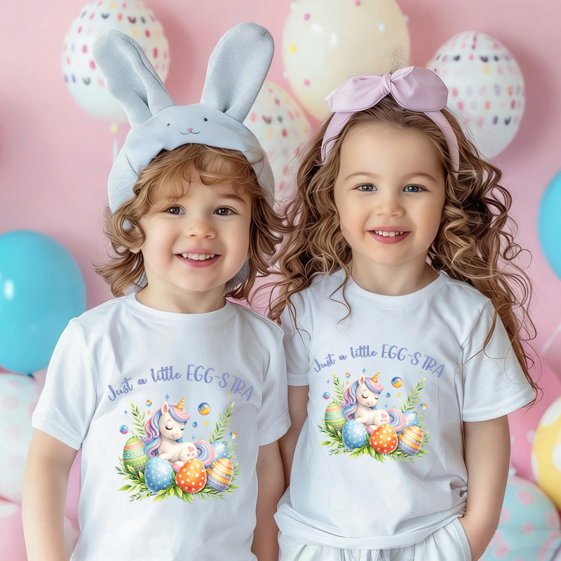 Just a Little Egg-Stra Easter Unicorn T-Shirt for Kids Cute Toddler Girl Easter Graphic Tee Spring Outfit Gift Idea