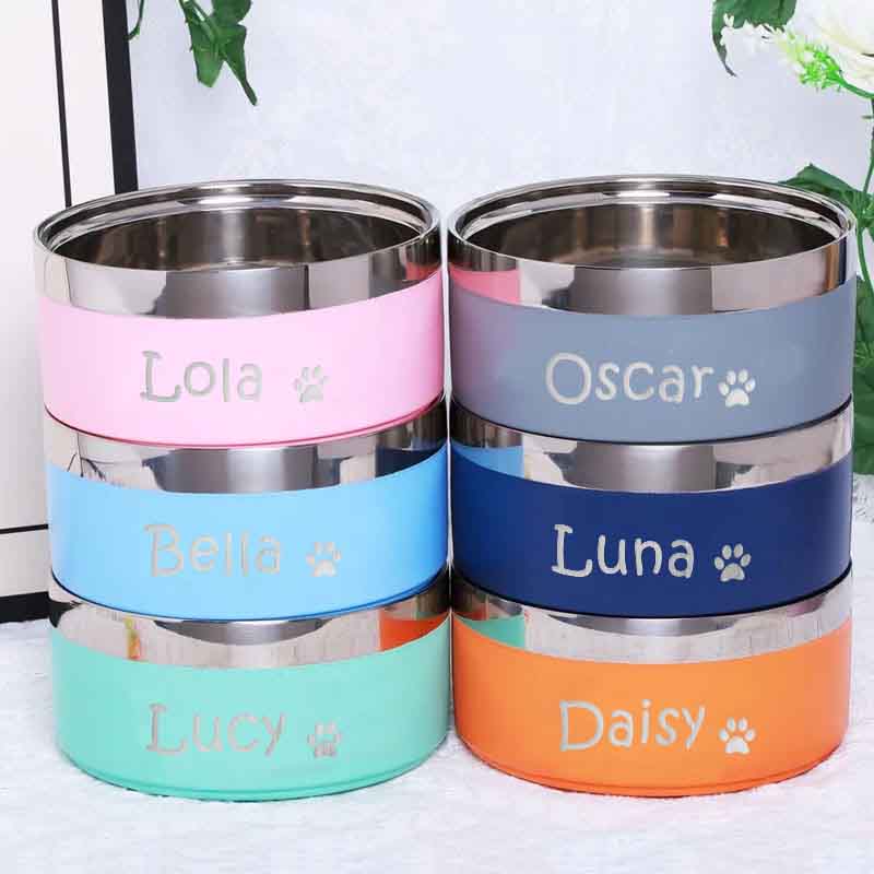Personalized Pet Lover Stainless Steel Pet Bowl with Name Cute Paw Pet Bowl