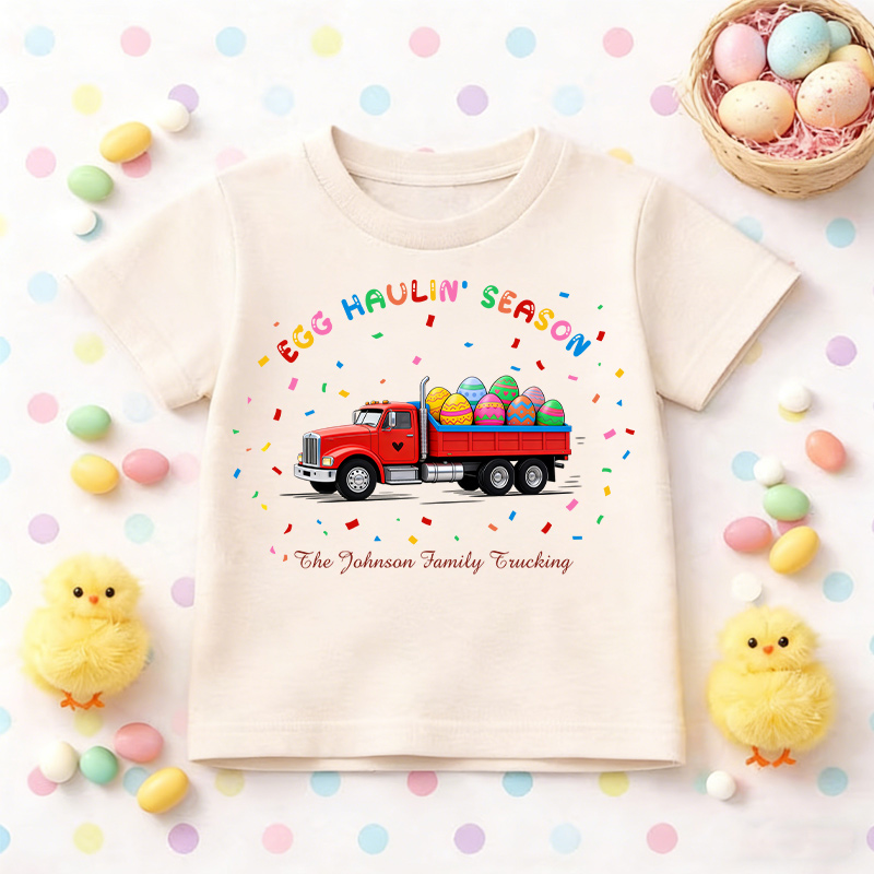 Personalized Easter Truck Shirt Custom Family ‘Egg Haulin’ Season Tee for Kids Easter Kids Shirt