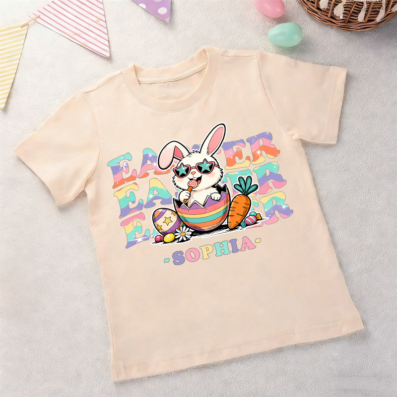 Custom Easter Bunny T-Shirt for Kids – Adorable Bunny with Egg & Carrot Design