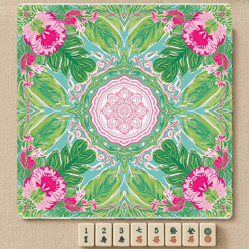 Personalized Green Pink Paradise Mahjong Mat Non-Slip Roll Up Play Mat Luxury Floral Game Board for Mah jongg Lovers