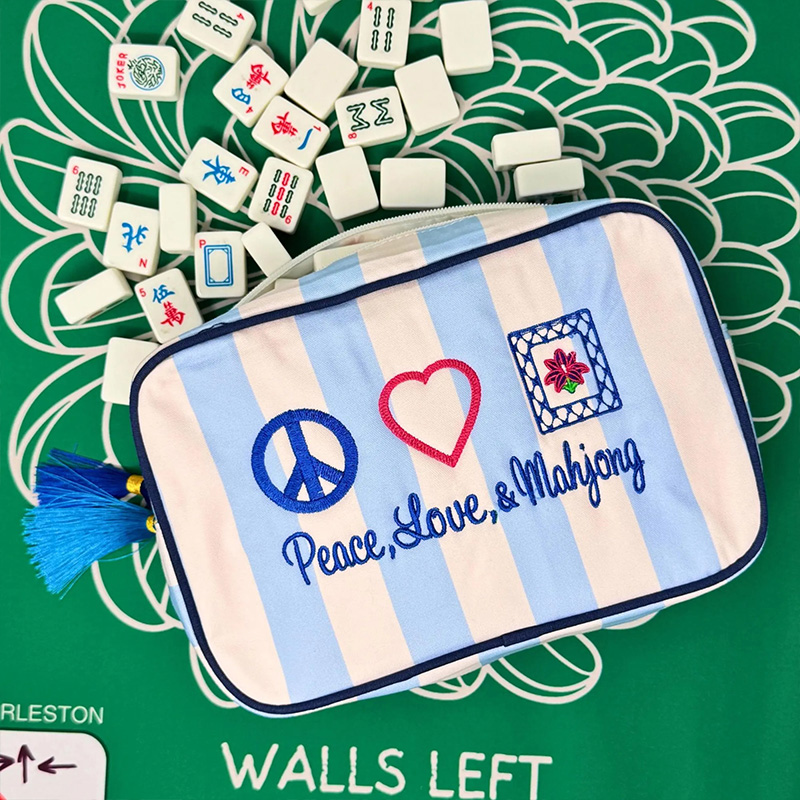 Personalized Embroidered Mahjong Tile Bag with Zipper and Wrist Strap Gift for Mahjong Lovers