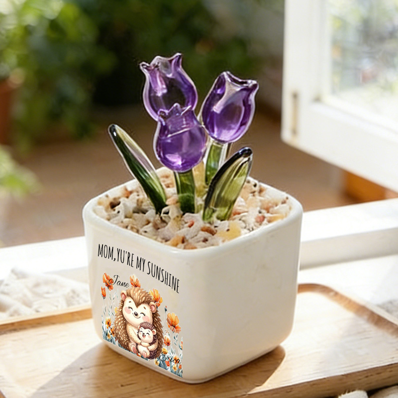 Personalized Glass Everlasting Tulips Mom Flower Gifts with Birth Month Floral Custom Hand Blown Glass Potted Mothers Day Gifts