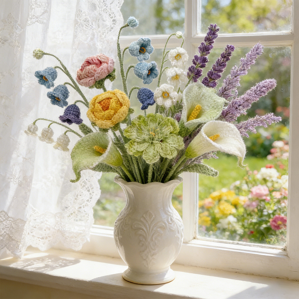 Personalized Crochet Flowers Bouquet Pink Purple Blue Gift for Wife Girlfriend Gift for Her Valentine's Day Birthday Gifts for Bestie