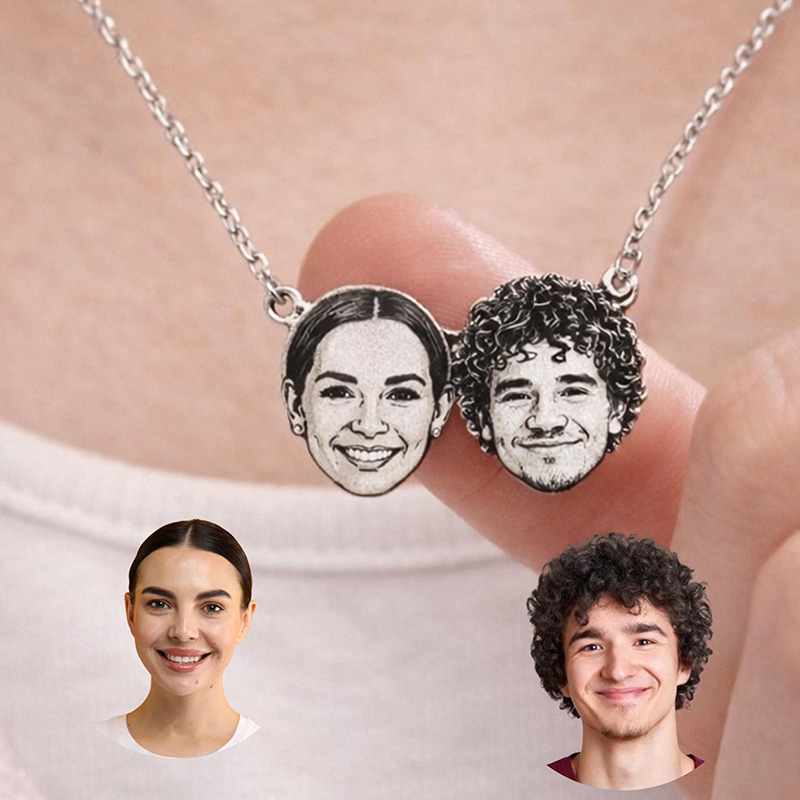 Personalized Engraved Pet Face Photo Portrait Necklace With Custom Photo for Memorial Gift, Couple Jewelry