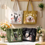 Personalized Birth Flower Pet Photo Large Capacity Corduroy Tote Bag with Name Multi-Compartment Travel Essential Birthday Gift for Women Pet Lovers