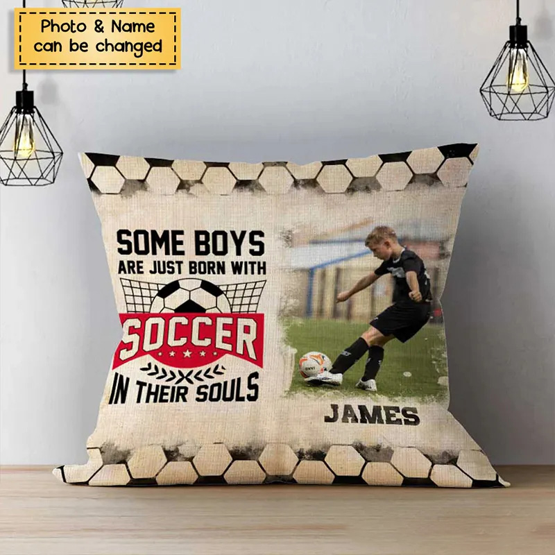 Personalized Soccer Throw Pillow with Custom Photo, Name, and Inspiring Quote