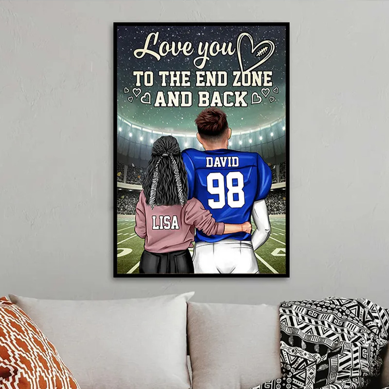 Personalized American Football Couple Poster with Custom Names and Jerseys