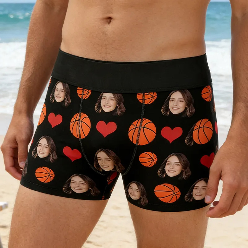 Personalized Funny Basketball Boxer Shorts with Custom Photo and Fun Design Valentine's Day Gift for Men