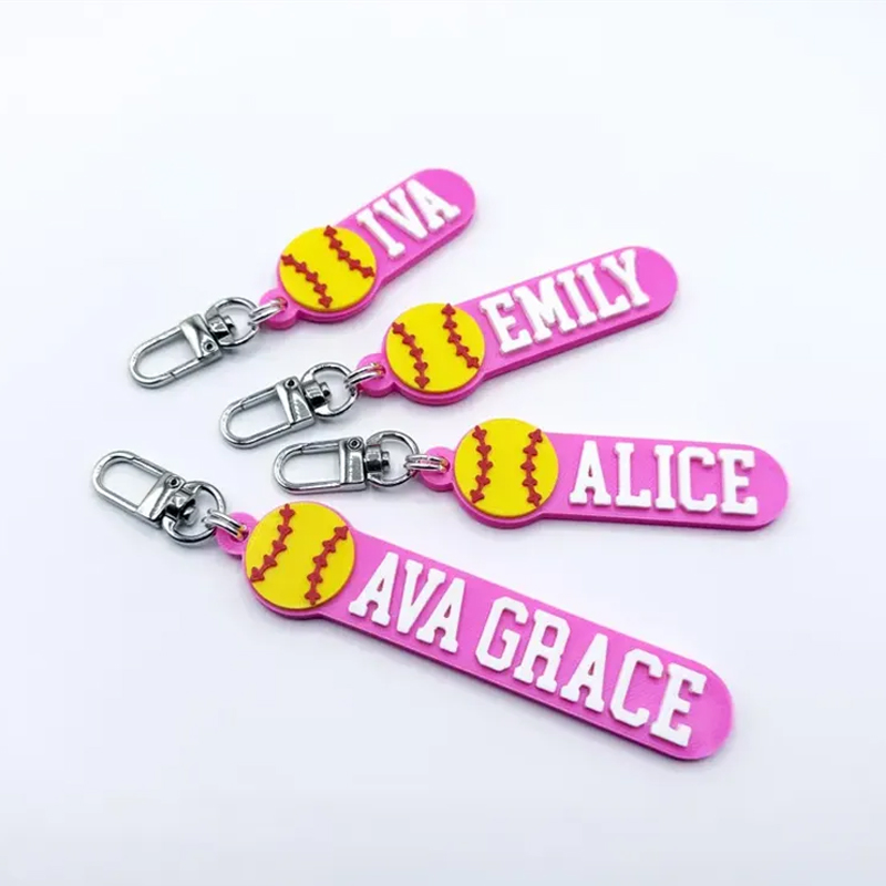Personalized Softball Keychain with Custom Name and 3D Softball Design