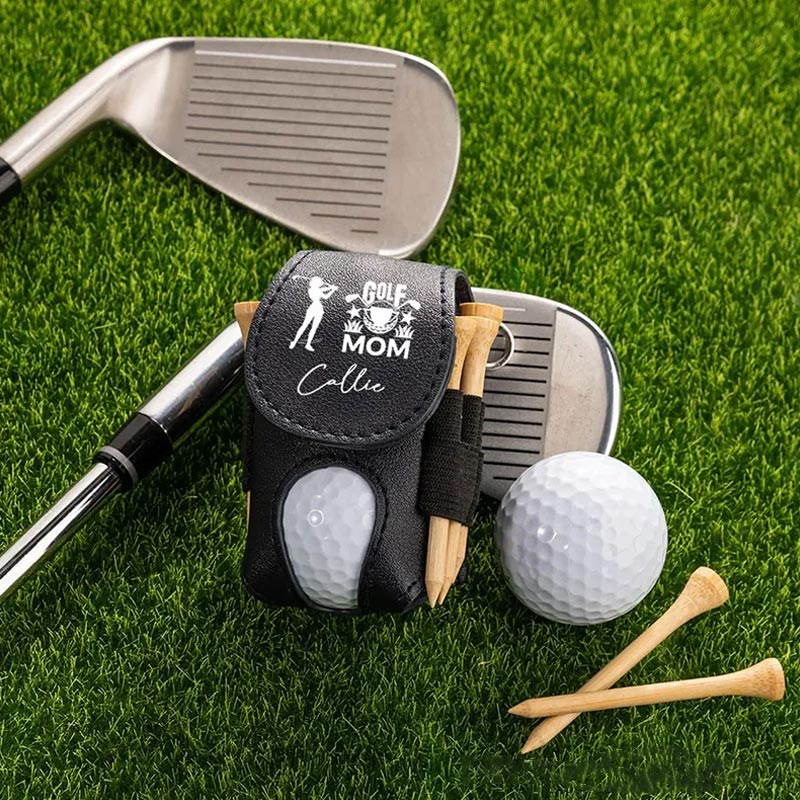 Personalized Leather Golf Ball Pouch with Custom Name and Fun Golf Themed Designs
