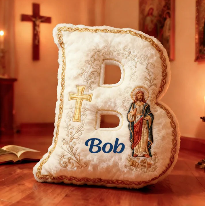 Personalized Jesus Cross Letter Pillow with Custom Name Home Decor Graphic 3D Print Pillow Religious Faith Gift for Christians Jesus Lover Gift