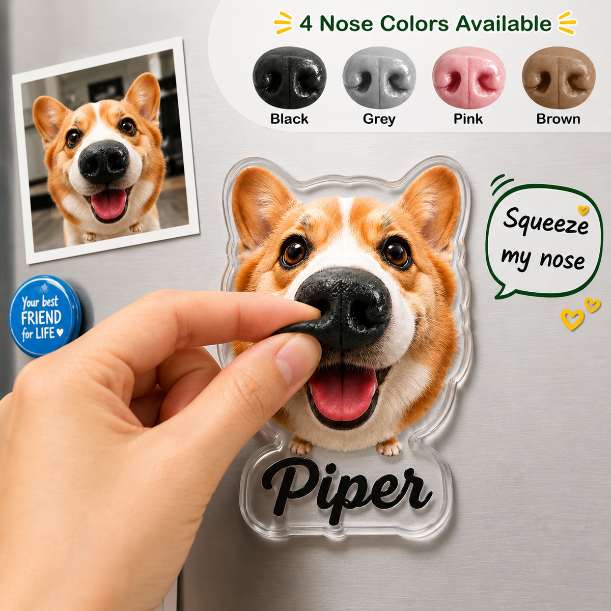 Personalized Pet Nose Squeeze Fridge Magnet Toy with Custom Face & Name Custom Dog Nose Squishy 