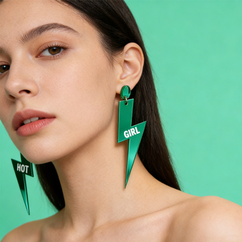 Personalized Multi-Color Lightning Bolt Earrings Edgy Statement Gift for Fashion Girls